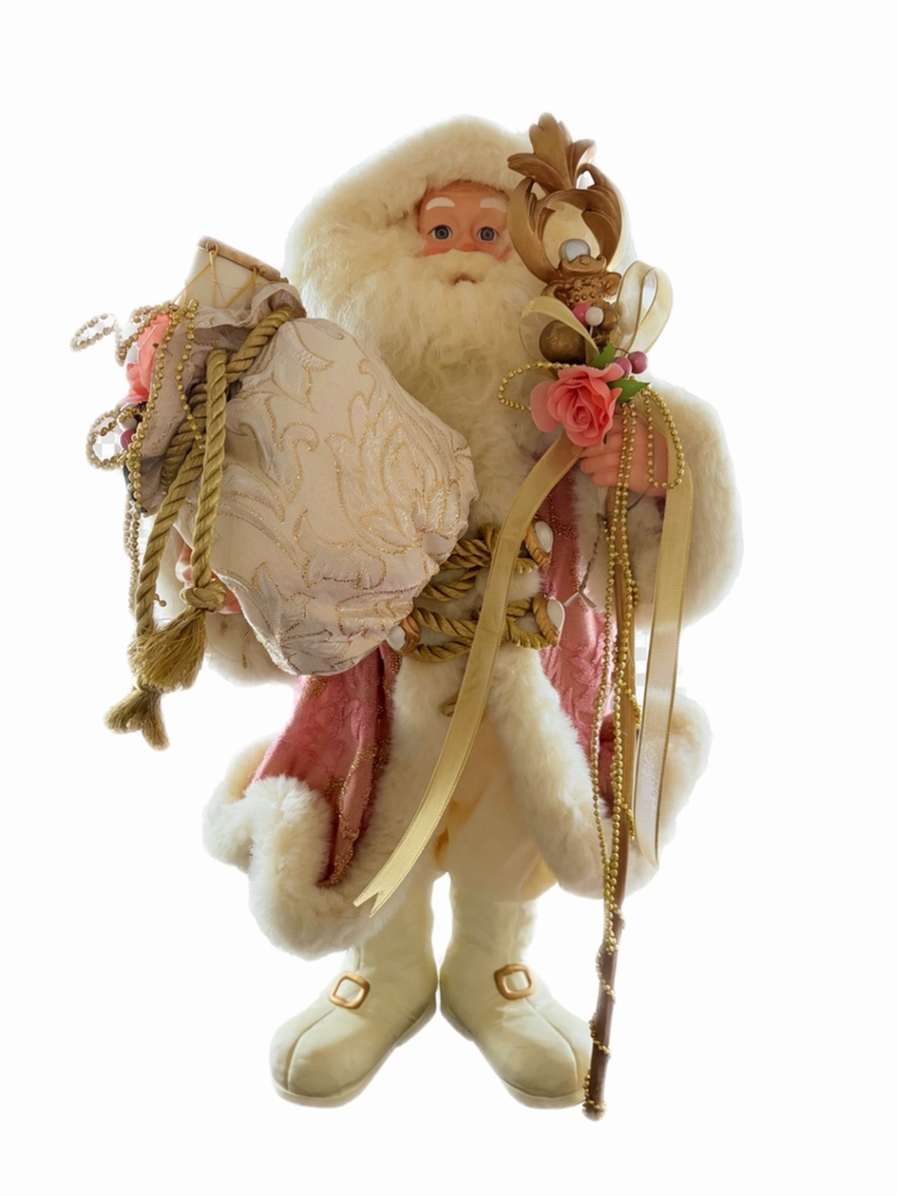 Vintage Elder Beerman Pink & White Santa Figurine
